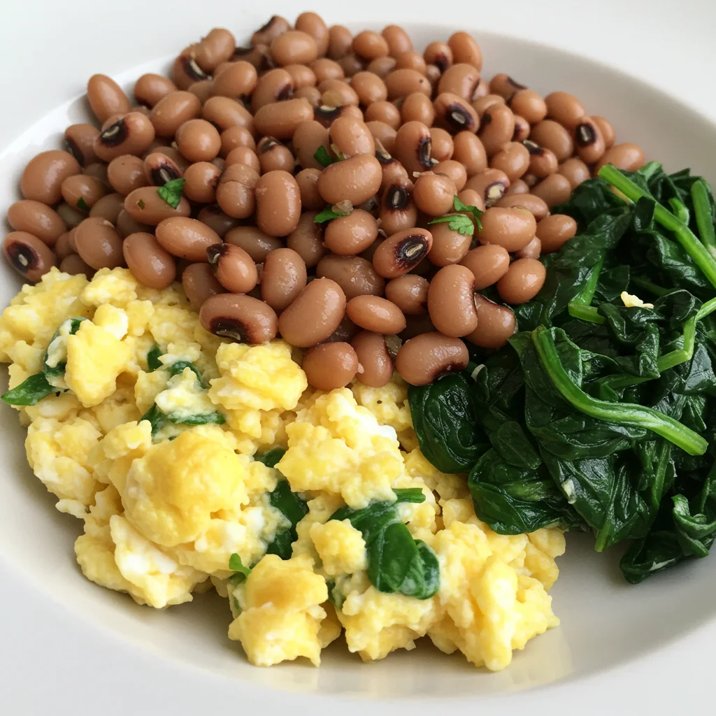 Φασόλια Μαυρομάτικα με Αυγά και Σπανάκι